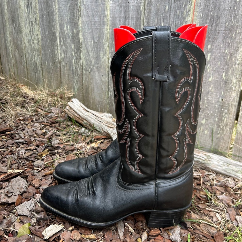 Wrangler Mens Black Leather Western Cowboy Boots Pointed Toe USA Made 10 D 7180